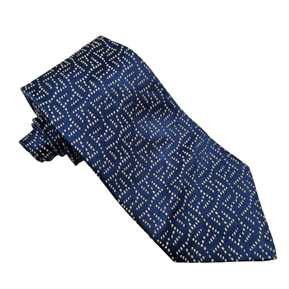 Charvet Place Vendome Silk Tie Blue White Geometric Dot France Luxury Designer